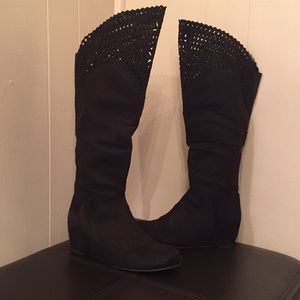 Tall black wedge boots with cutout details!!!